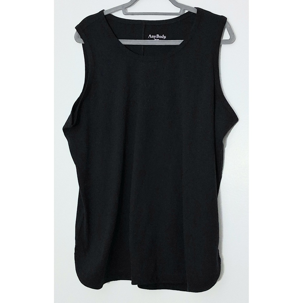 AnyBody Tank Top Women's Size XL Blaxk Sleeveless Side Slit Center Back Seam